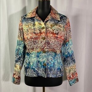 Coldwater Creek Multicolor Jacquard Floral Print Lightweight Button Front Jacket